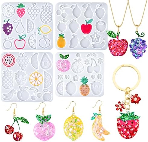 YODOYO Earring Resin Molds 4pcs Fruit Keychains Resin Jewelry Making Mold