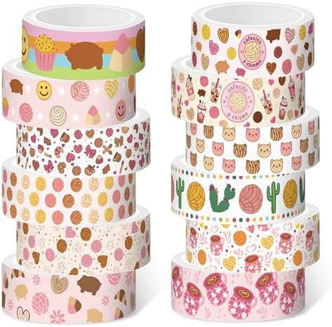 12 Rolls Mexican Bread Washi Tape for Card Making Planner Decor