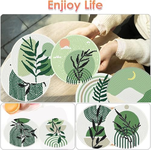 ijbnhd 8 Pcs Leaf Diamond Art Coasters Kit, Diamond Painting Coasters