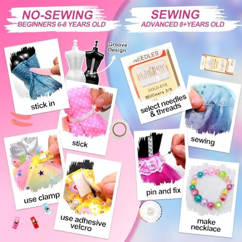 Axirata 1500+PCS Fashion Designer Kit for Girls with Fashion Sketchbook & 5 Mannequins, Creativity DIY Arts & Crafts Kit for Kids Sewing Kit for Teen Girls Birthday Gift Age 6 7 8 9 10 11 12+