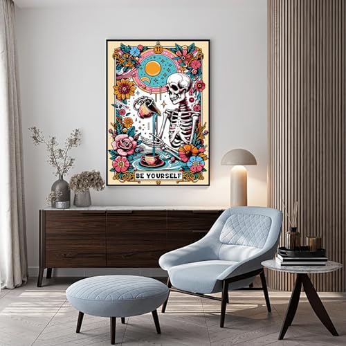 GOUOYANA Paint By Numbers Kit for Adults-Skull BE YOURSELY Funny Canvas | Adult Paint by Number Kits on Canvas for Painting DIY Skull BE YOURSELY Painting Art by Numbers for Home Wall Art Gift12X16in