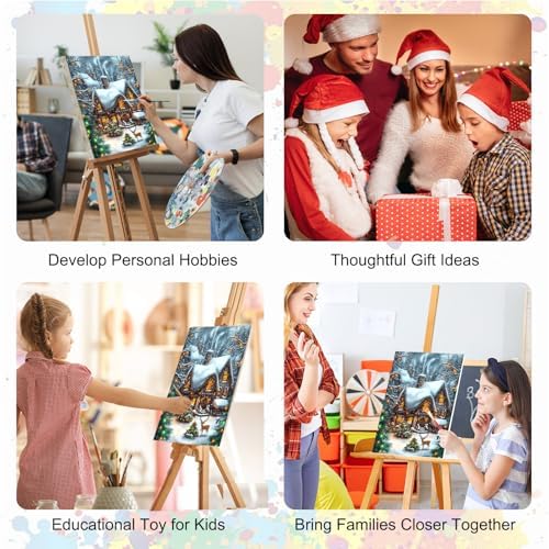 SENQAO Christmas Paint by Numbers for Adults Framed, Christmas House Adults' Paint-by-Number Kits, Adult Paint by Number Kits on Canvas, Acrylic Number Painting for Home Decor, 8x12in