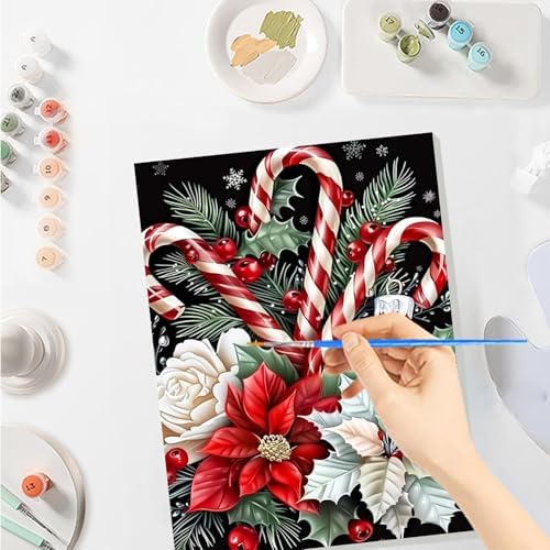 SENQAO Christmas Paint by Numbers for Adults Framed, Candy Flower Adults' Paint-by-Number Kits, Adult Paint by Number Kits on Canvas, Acrylic Number Painting for Home Decor, 8x12inch