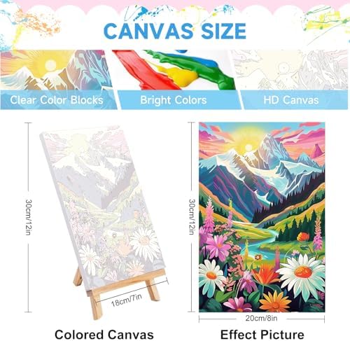 Jethami 4 Pack Landscape Paint by Numbers Kit for Adults with Framed 8x12in | Easy to piant for beginners elderly, with Easel & Magnifying glass, Relaxing & Stress relief, canvas, Home wall decor