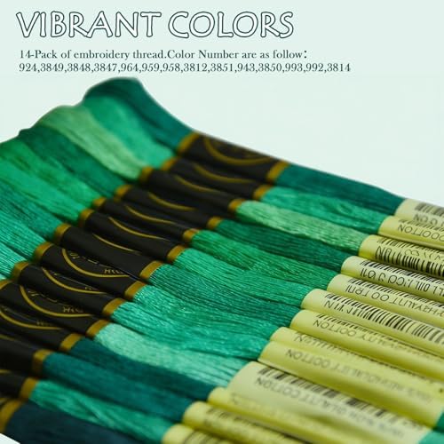 14 skeins Rainbow Color Embroidery Floss - Cross Stitch Threads - Friendship Bracelets Floss - Crafts Floss, Aquamarine Gradient