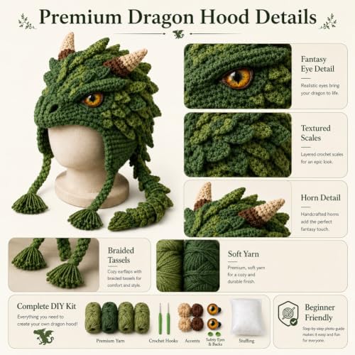 Fantasy Animal Hood Hat DIY Crochet Kit, Complete Crochet Starter Set