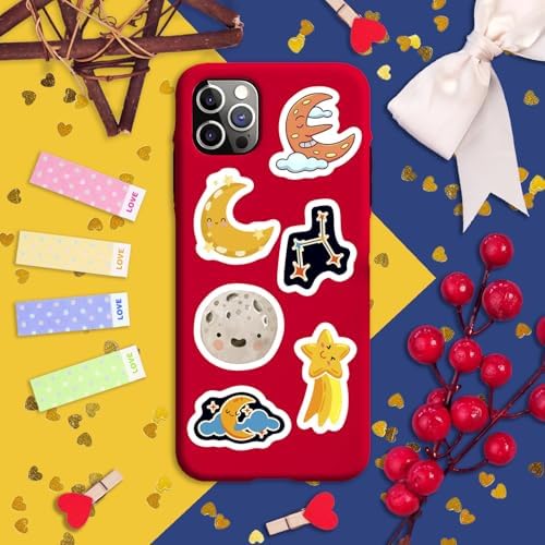 100Pcs Moon Stickers for Water Bottle and Laptop - Moon Party Supplies & Decorations, Waterproof Vinyl Decals, Space and Astronomy Stickers, Gifts for Women & Men