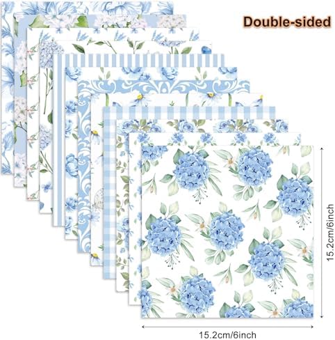Blue Hydrangea Scrapbook Paper Floral Patterned Paper,11.8 Inch Double-sided DIY Decopodge Junk Journaling Papers Decorative Craft Papers, Journal Scrapbooking Supplies, Card Making Supplies
