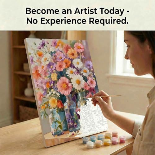 Amphol Paint by Numbers Kit for Adults - Boho Cosmos Floral DIY Paint by Number Canvas Art Kit, 16x20in Unframed Oil Painting by Number Kit, Relaxation and Home Decoration, Complete Acrylic Paint Set