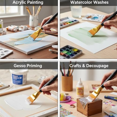 1 1/2 Inch Flat Paint Brushes 6Pcs - Large Acrylic, Oil & Watercolor Paint Brushes with Wooden Handle - Professional Artist Brush Set for Base Coating, Canvas, Crafts(6Pieces)