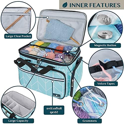 PAVILIA Large Knitting Yarn Storage Bag Crochet Organizer for Knitter, Teal