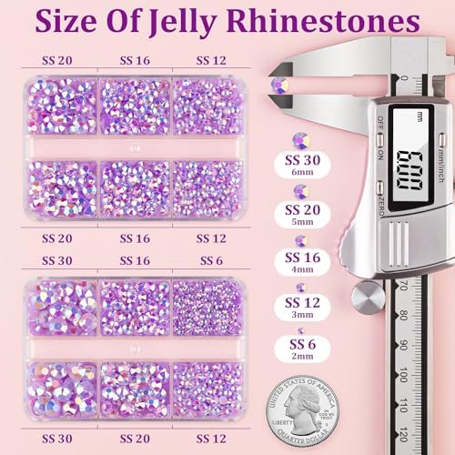 Resin Jelly Rhinestones for Crafting with B7000 Jewelry Glue, 2 Boxes Light Purple AB Flatback Crystals with 2Pcs 10ml Glue, Bedazzling Non Hotfix Gems for DIY Tumblers Clothing Shoes Manicure