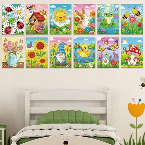 Louise Maelys Pre Drawn Canvas to Paint for Kids, 12 Pack Flowers & Animals