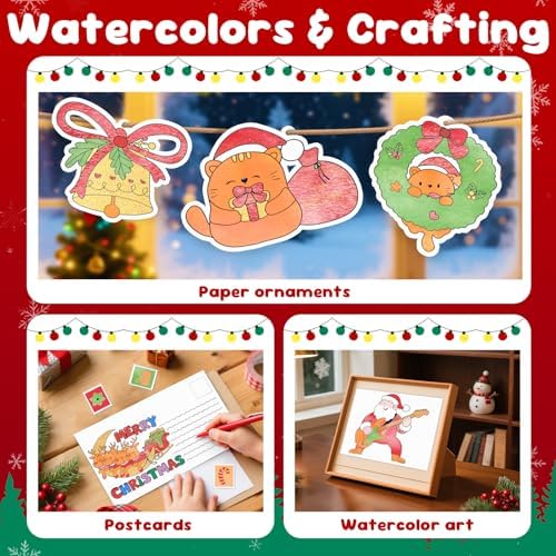 CHICAUP Christmas Paint with Water Coloring Books for Kids, Xmas Season Watercolor Painting Kit Painting Activity for Kids Ages 3-5 4-8, Mess Free Arts Crafts Drawing Gift Toy for Boy Girl