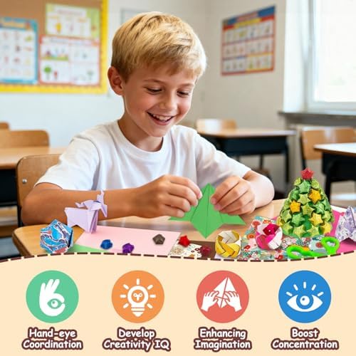 hapray Japanese Origami Paper & 360 Flash Star Origami Kit for Kids 5-12