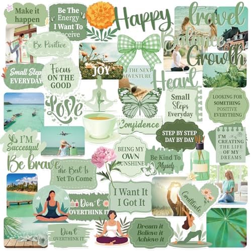 50 Pcs Vision Board Stickers for Women, Positive Affirmation Stickers for Vision Board Supplies Kit, Inspirational Quote Journey Decal Sticker for Adults Teens Planner Accessories (Green)