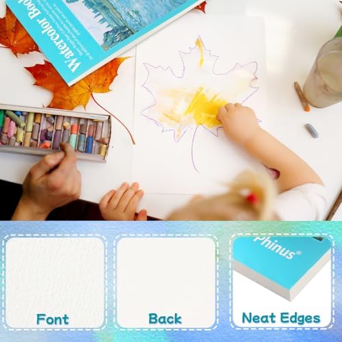 Phinus 18 Sheets Watercolor Paper 9x12 Inch, Cold Press Watercolor Sketchbook (140lb/300gsm), Tape Bound Watercolor Paper Pad for Adults Kids, Mixed Media, Markers and Art Journaling