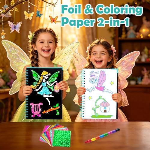 FUNNYB&G Foil Art Craft Kit for Kids, Sparkly Birthday Gift Toy for Girls | No Mess, Kids Ages 4-10 Create Sparkling Artwork, A Creative Gift for Birthdays, Holidays, Travel Activities,Screen-Free Fun