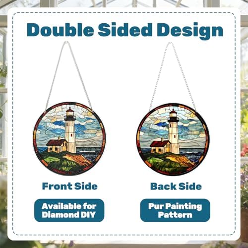 CRZMODE Lighthous Diamond Art Hanging Kit for Adults, Lighthous Pendant Diamonds Painting Art Kit, Special Crystal Diamond Art Painting Pendant Ornament, Craft Gift for Women Home Window Decor