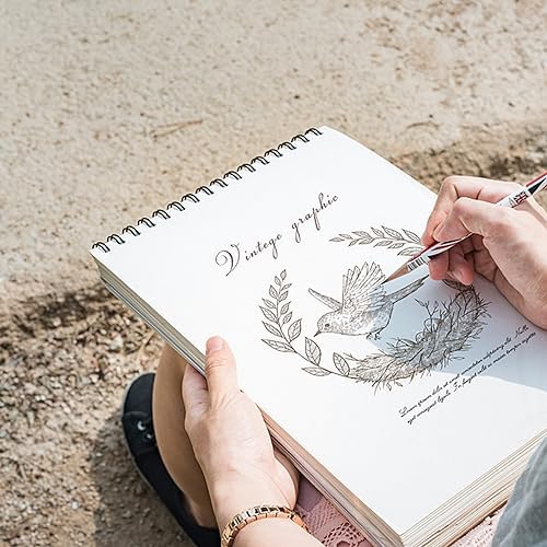 Deokke Sketchbook Top Spiral Bound Sketch Pad, 9 x 12 inch,100GSM Thick Paper,50 Sheets 100 Pages,Art Sketch Book Aesthetic Cute Drawing Writing Paper for Girls Women-Red Mushroom