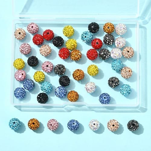 Assorted 50Pcs Disco Ball Rhinestone Polymer Clay Beads for Jewelry Making Colorful Sparkly Spacer Beads for Bracelets Necklaces Earrings Making Craft Gift