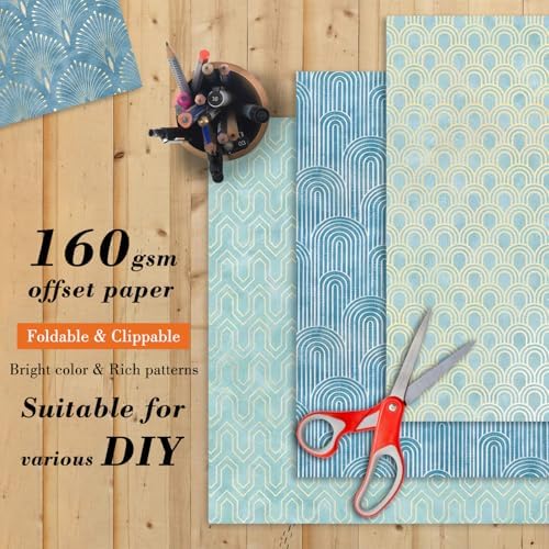 6''x 6'' Blue Geometric Scrapbook Paper Pad- 24 Sheets Double Sided Paper for Junk Journal Supplies DIY Cards Making Decor Gifts Crafts Wrapping Decorative Collage Folded Photo Album