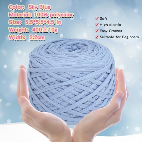 400g T-Shirt Yarn, 130 Yards Elastic Fabric Crochet DIY Sky Blue