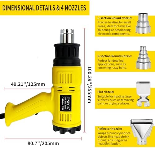 Heat Gun 2000W, 140°F-1202°F Variable Temperature with 2 Speeds, Fast Heating Heavy Duty Hot Air Gun Kit with 4 Nozzles for Crafts, Shrinking PVC, Stripping Paint