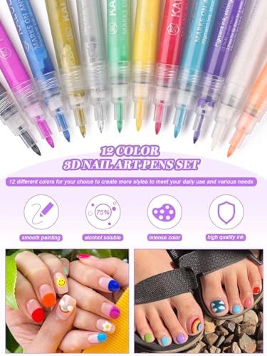 12 Color Nail Art Pens Kalolary Nail Art Marker Point Graffiti Dotting Pen