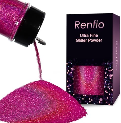 Renfio Holographic Ultra Fine Red Glitter Powder Metallic Resin Glitter | 2.11 Oz (60g) Flakes Crafts Sequins 1/128" 0.008" 0.2mm Epoxy Chips Flakes for Tumblers Slime - Laser Rose Red