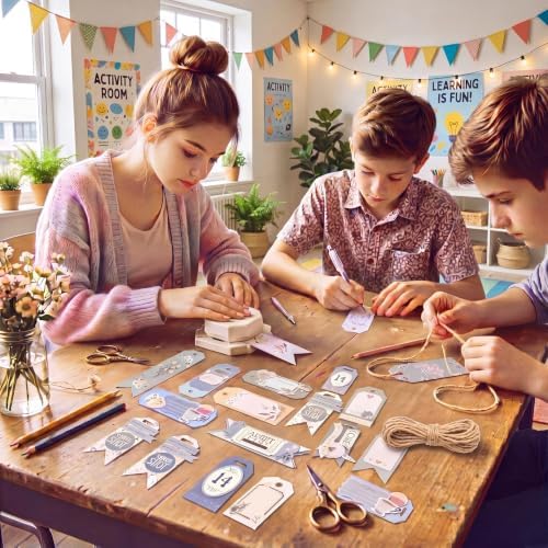 Lewtemi 4-in-1 Craft Tag Punch with Rope, Gift Tag Paper Punches for DIY