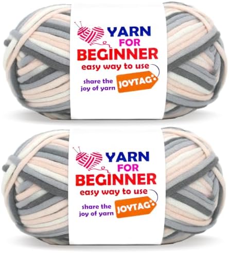2 * 50g Rainbow Beginner Crochet Yarn for Crocheting and Knitting Multicolor Cotton Crochet Yarn for Beginners with Easy-to-See Stitches Cotton-Nylon Blend Easy Yarn for Beginners(Pink White Grey)