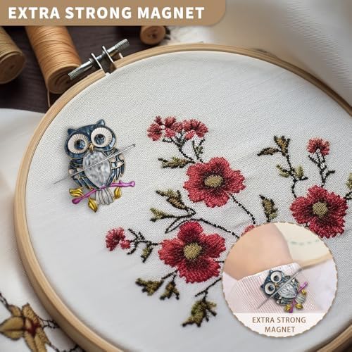Needle Minder Magnet, Magnetic Needle Minder, Needle Minders Magnetic Cross Stitch Accessories, Magnetic Needle Holder, Life Tree, Butterfly, Cats, Owl, Heart (OWL)