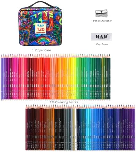 H & B 120PCS Colored Pencils for Adults with Zipper Case, Soft Core Oil-Based Drawing Pencils for Adult Coloring, Professional Art Supplies for Artists