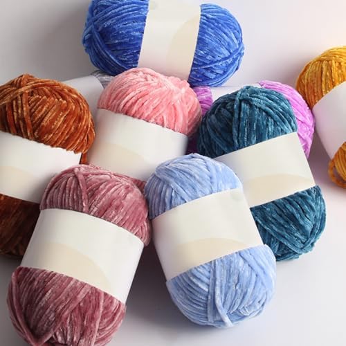 12 PCS Soft Chenille Chunky Velvet Yarn for Crocheting,Fluffy Warm Baby Yarn for Knitting and Crochet Blanket DIY Craft Amigurumi Pack with Crochet Accessories Multicolour-D