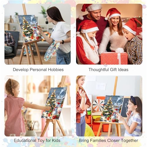 SENQAO Christmas Paint by Numbers for Adults Framed, Snowman Christmas Tree Adults' Paint-by-Number Kits, Adult Paint by Number Kits on Canvas,Acrylic Number Painting for Home Decor, 8x12in