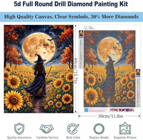 Witch Diamond Art Kits for Adults, Autumn Sunflower Diamond Painting