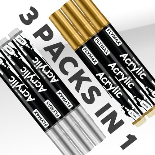 FLYMAX Blue Marker Paint Pens - Permanent Marker Pens Blue Acrylic Paint Water-Based 2.5mm Medium Tip Waterproof Quick-Drying (3 in 1Pack)
