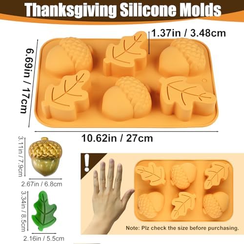 Fall Soap Molds Silicone, 2 Pack Acorn Leaf Thanksgiving Mold 12 Cavity | 3D Acorn Shape Soap Molds for Homemade Soap Wax Candle Thanksgiving Molds for Baking Muffin Jello Jumbo Chocolate Ice Trays