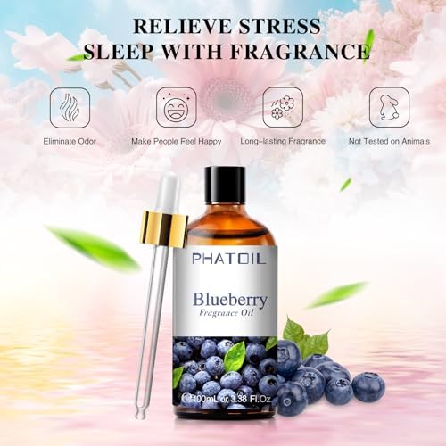 PHATOIL Blueberry Fragrance Oil for Diffuser Aromatherapy 3.38FL.OZ | Long Lasting Scented Oils For Humidifier, Air Freshener, DIY Soap Candle, Scent Project Making, Aroma Oil for Home Freshening