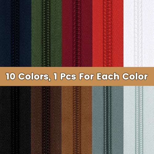 DOITEM 22.2 Yards/ 20 m 10 Pieces Assorted Colors #5 Nylon Coil Zippers, Sewing Zippers Endless Zips with 40 Pieces Zipper Sliders Zip Heads for DIY Sewing Tailor Craft Supplies