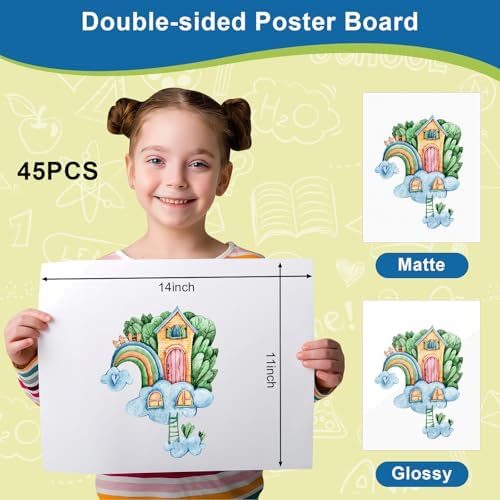 45 Pcs White Poster Board Paper 11x 14 Bulk, ROOKEA Vision Boards Blank Poster Paper for School Arts and Crafts, Classroom Projects, Presentations, Drawing, Scrapbooking, Graphic Displays