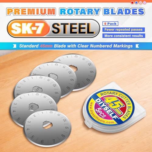 DIYSELF Rotary Cutter for Fabricr, Rolling Cutter with 5 Extra 45mm Blades