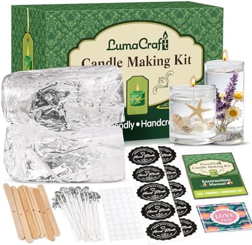 LumaCraft Clear Gel Wax for Candle Making - 2.2LB (1000g) Transparent Jelly Candle Wax with Wicks, Wick Stickers & Holders - Non-Toxic, Unscented DIY Gel Wax for Beginners & Crafters