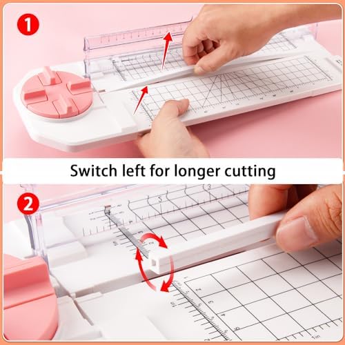 Paper Cutter for Craft：Paper Trimmer, Perforator, Folding, Pinking Cutting on Paper, Vinyl, Cardstock, Photo for Scrapbooking and Cardmaking Plus Sideways Ruler, Pink, Worklion