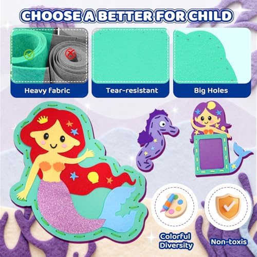 powerful xishan Mermaid Sewing Kit for Kids Ages 4-8| 9 Beginner Projects