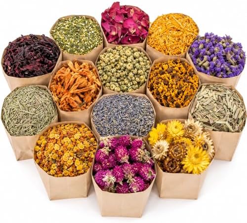 Sukh 14 Bags Dried Herbs Kit - Dried Flower Botanicals Bulk for DIY Crafts