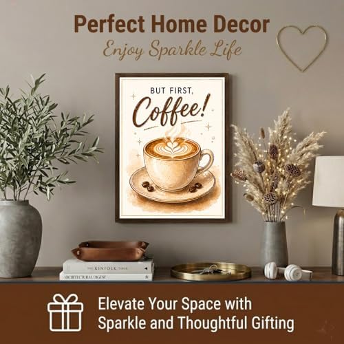 TOPCLTV Coffee Cup Diamond Art Kits for Adults - 5D Full Round Drill Diamond Painting Kit for Beginner, DIY Crystal Gem Art for Kitchen & Coffee Bar Decor,Relaxing Hobby Woman Gift 12x16 Inch
