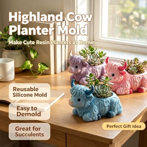 3D Highland Cow Resin Silicone Mold Animal Planter Casting Mold