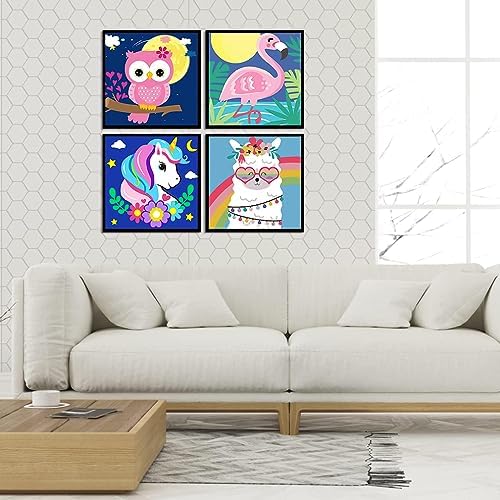 MXCFZX 4 Pack Paint by Numbers for Kids - Paint by Number for Kids Beginners Easy Acrylic Watercolor Paint Numbers Canvas Arts for Kid Ages 4-8,Oil Painting by Number Kits for Decoration 8x8 frameless